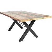 Tisch Altholz bunt lackiert TISCHE-14 160x85x76cm Platte bunt, Gestell antikschwarz Platte Altholz, Gestell Eisen